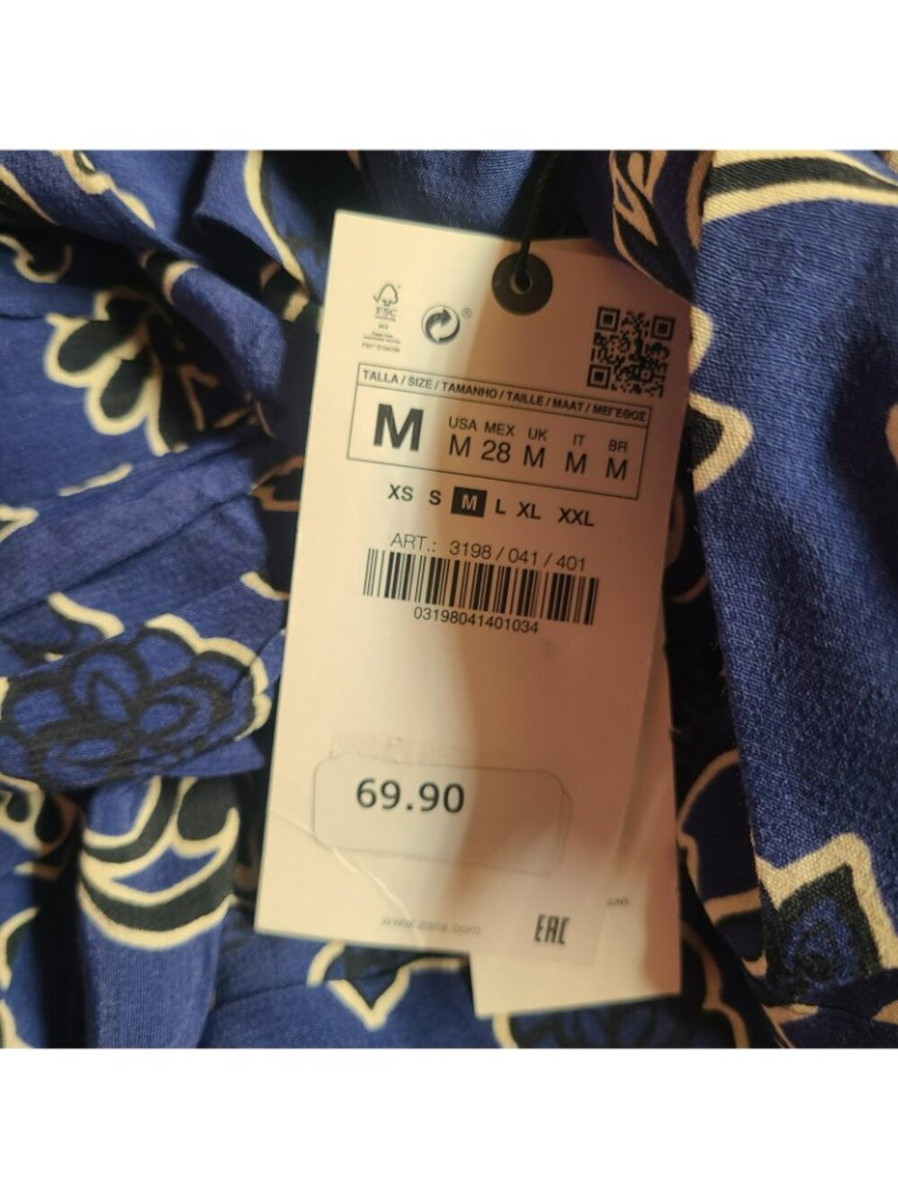Zara Printed Midi Shirt Dress Navy Blue Floral Dress Size M 3198/041 - Picture 8 of 12